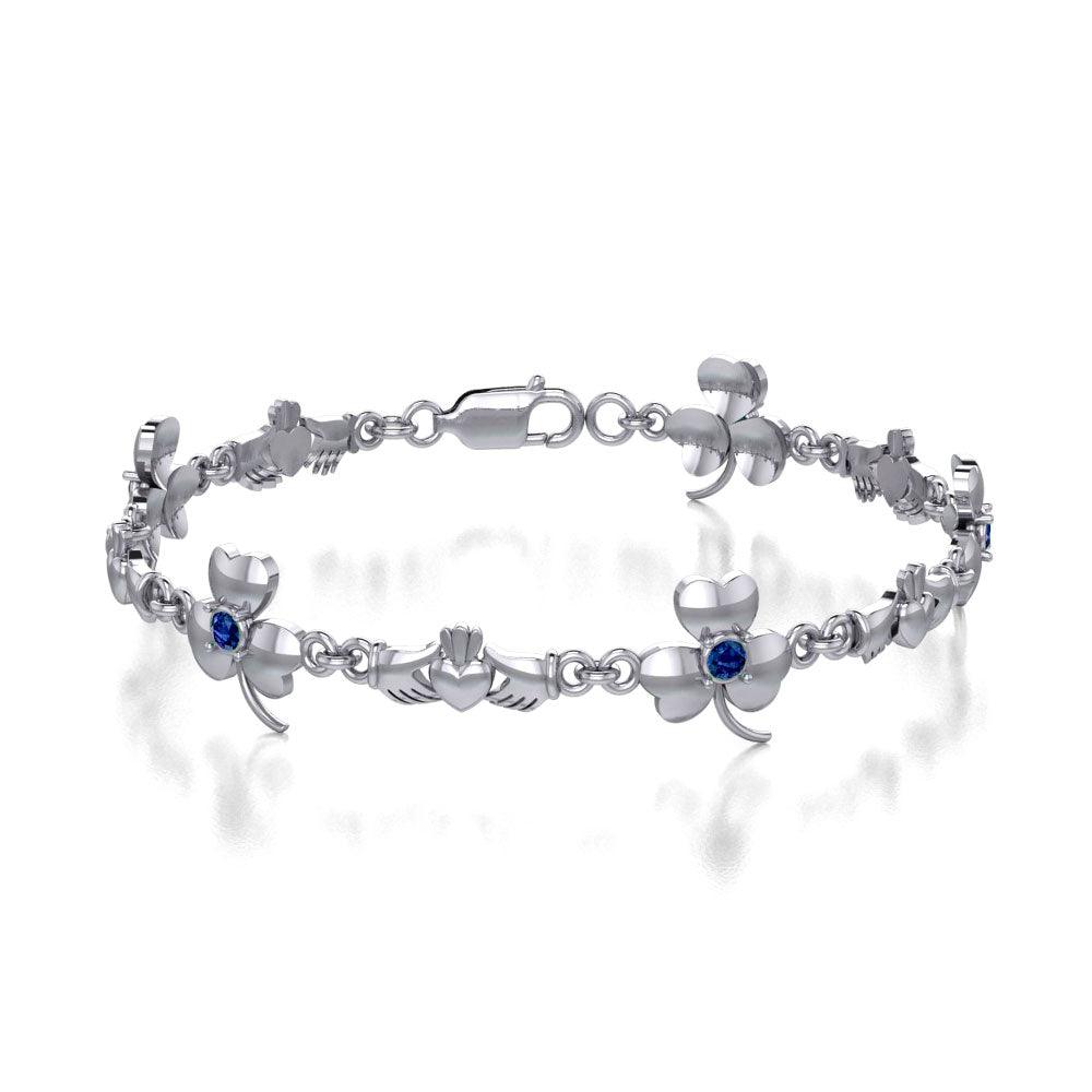 Celtic Irish Claddagh Link  Sterling Silver Bracelet TBL085