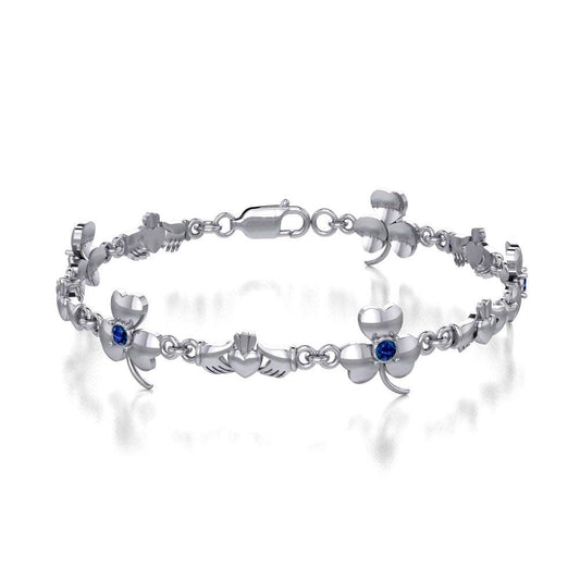 Celtic Irish Claddagh Link  Sterling Silver Bracelet TBL085