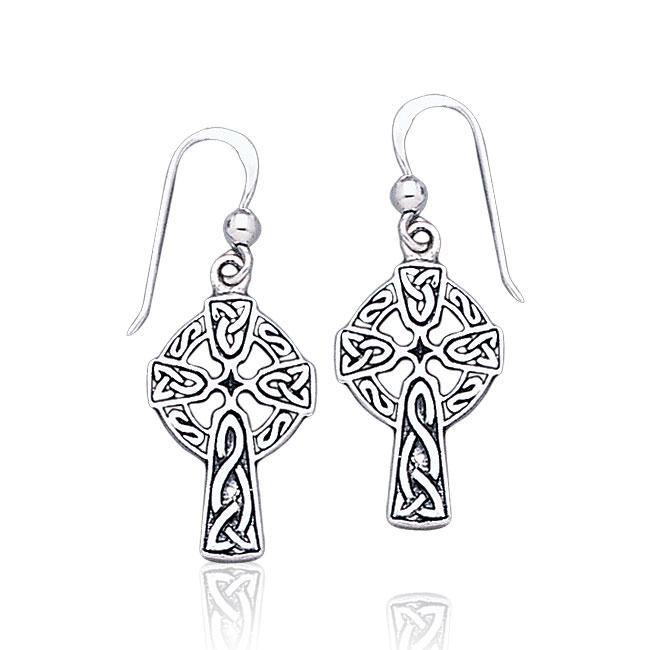 Celtic Knotwork with Celtic Cross Sterling Silver Earrings TE1019