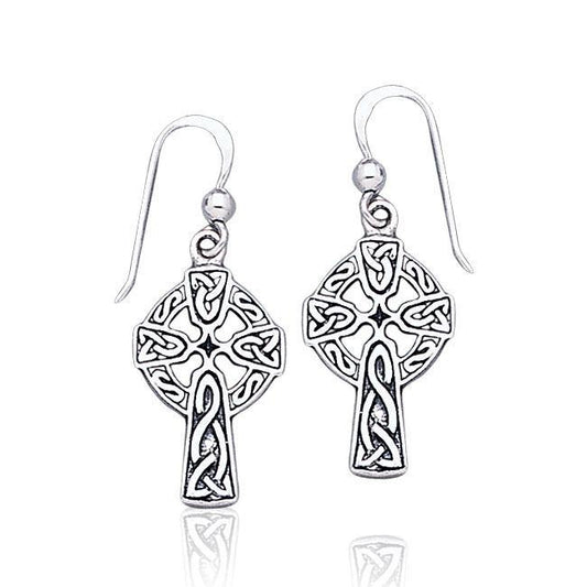 Celtic Knotwork with Celtic Cross Sterling Silver Earrings TE1019