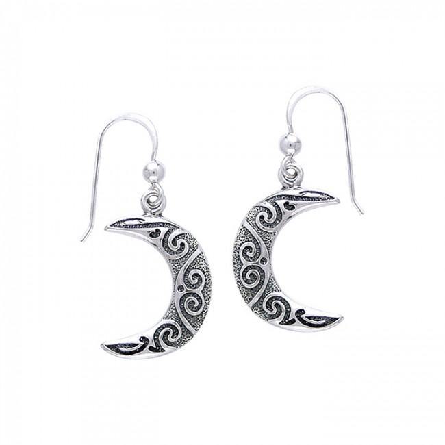 Celtic Spiral Moon Sterling Silver Earrings TE2915