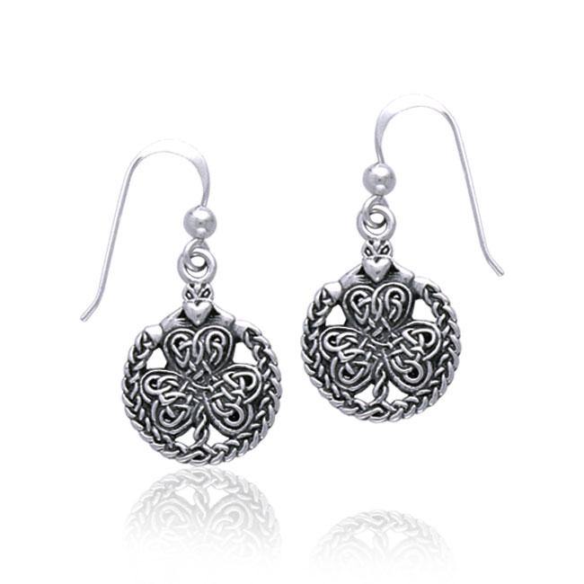 Celtic Shamrock & Irish Claddagh Sterling Silver Earrings TE2916