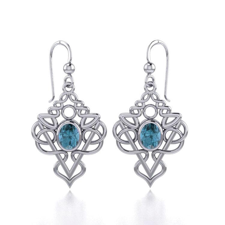 Celtic Filigree Twist Sterling Silver Earrings with Gemstone TE593