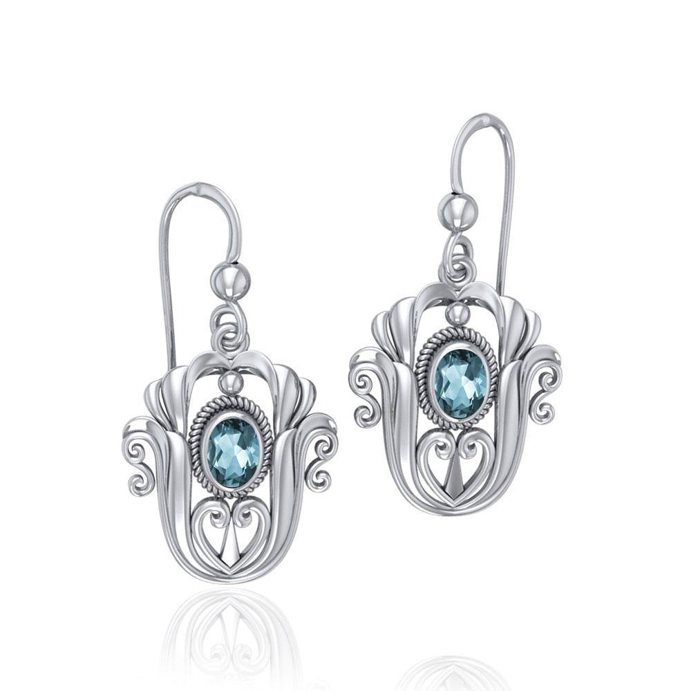Celtic Knotwork Tulip Sterling Silver with Gem Earrings TE595