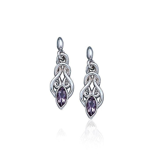 Celtic Knotwork Sterling Silver Earrings With Gem TE861