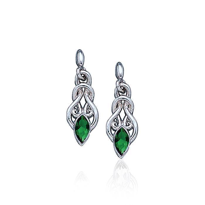 Celtic Knotwork Sterling Silver Earrings With Gem TE861