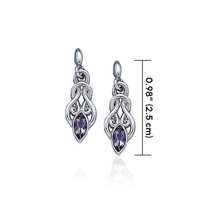 Celtic Knotwork Sterling Silver Earrings With Gem TE861
