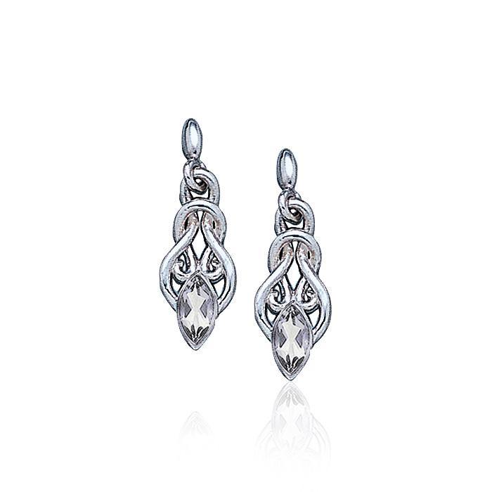 Celtic Knotwork Sterling Silver Earrings With Gem TE861