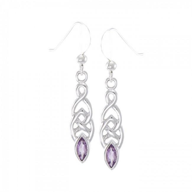Celtic Knotwork Sterling Silver Earrings With Gem TE862