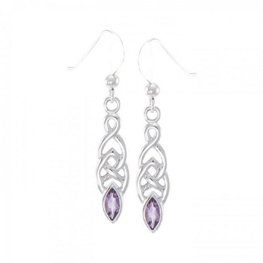Celtic Knotwork Sterling Silver Earrings With Gem TE862