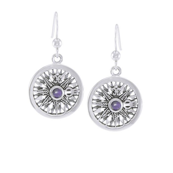Celtic Knots Compass Sterling Silver Earrings with Gemstone TER035