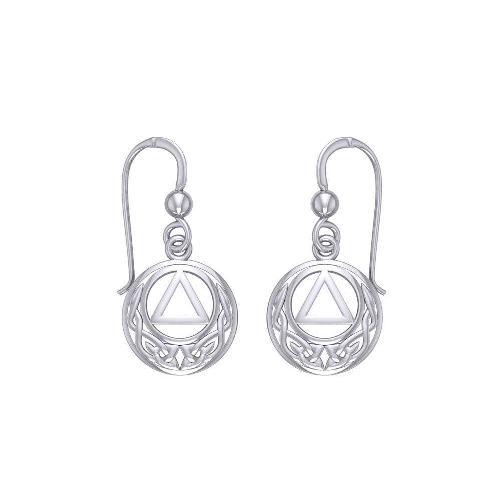 Recovery Symbol with Celtic Design Sterling Silver Earrings TER1376