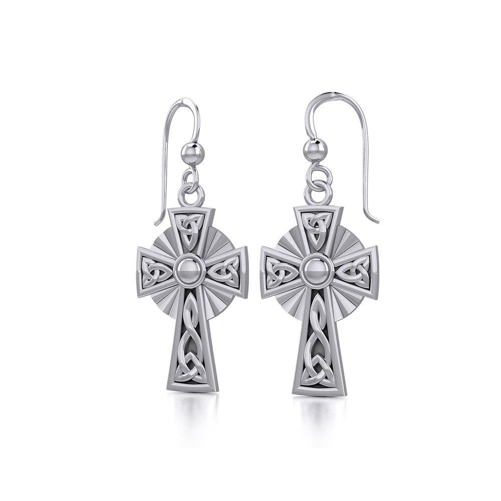 Modern Celtic Cross Silver Earrings TER1381