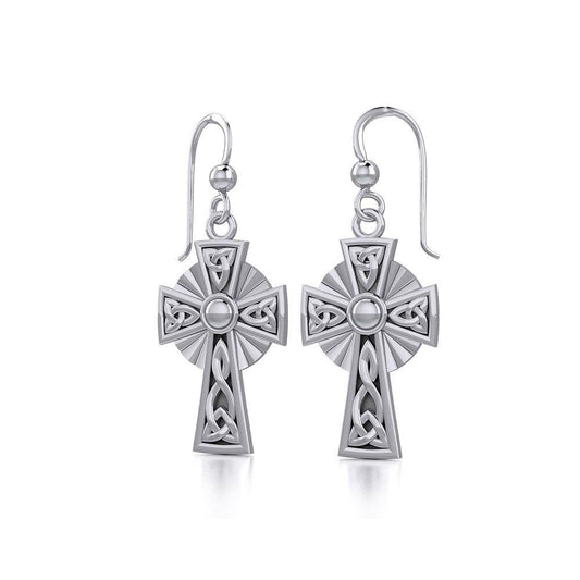 Modern Celtic Cross Silver Earrings TER1381