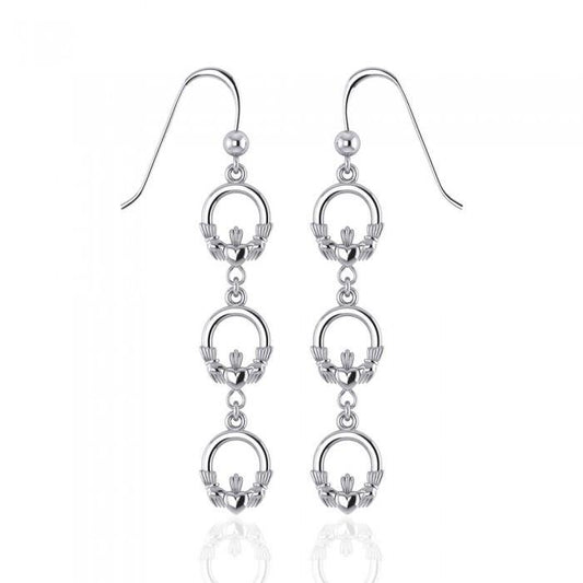 Celtic Triple Claddagh Silver Dangle Earrings TER156