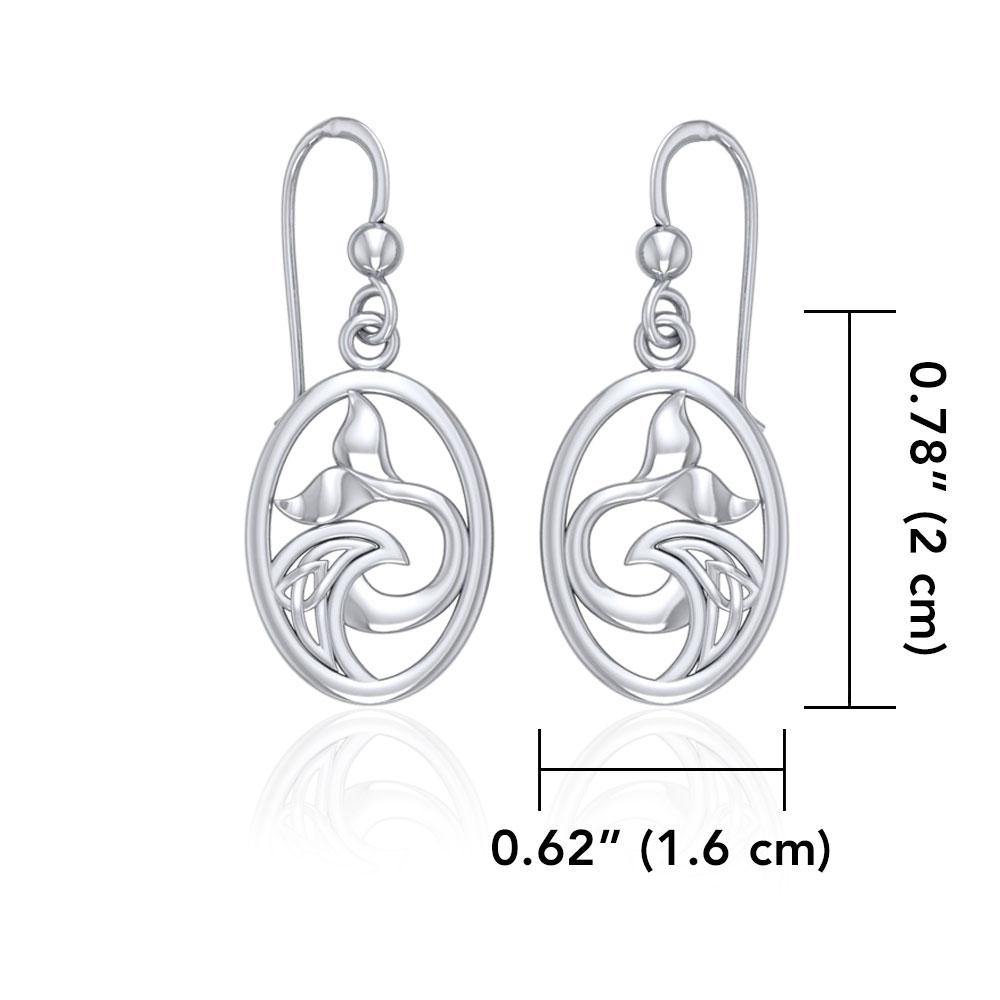 Sterling Silver Oval Whale Tail Earrings with Celtic Wave TER1728