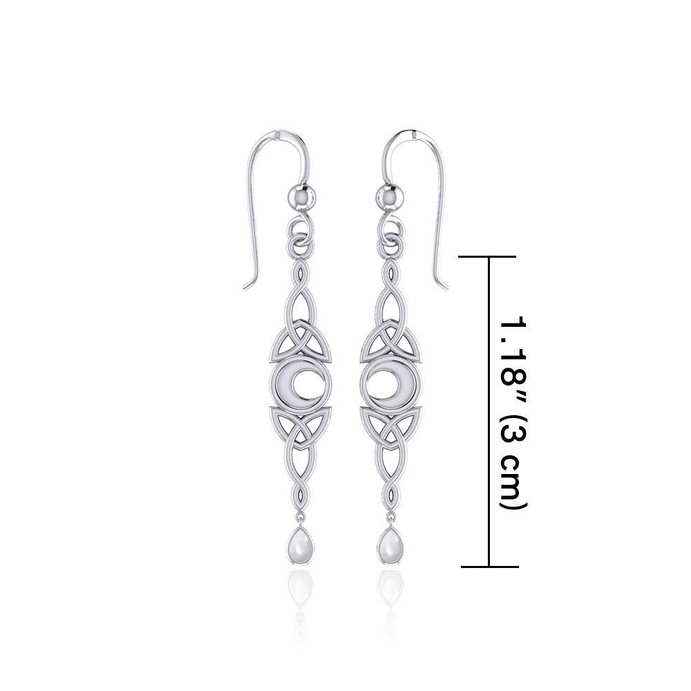 Celtic Crescent Moon with Dangle Teardrop Silver Hook Earrings TER1763