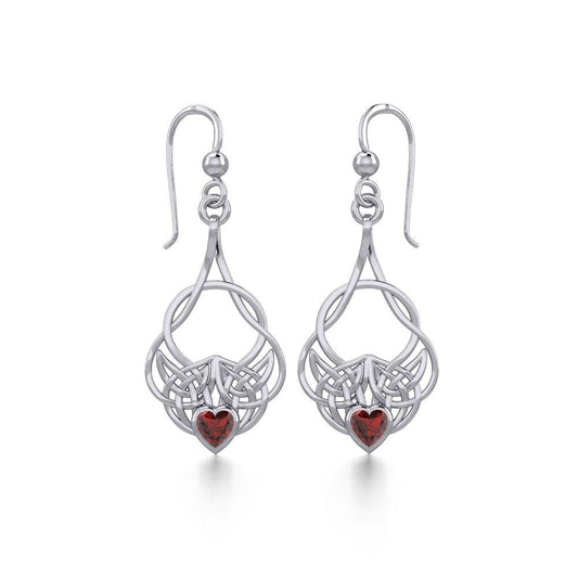Celtic Knotwork Silver Earrings with Heart Gemstone TER1793