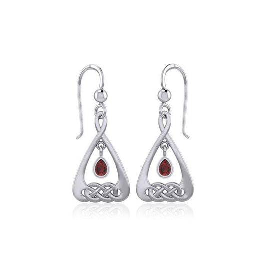 Celtic Knot Silver Earrings  with Dangling Gemstone TER1794