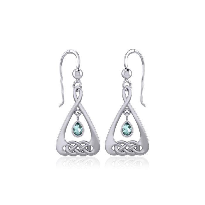 Celtic Knot Silver Earrings  with Dangling Gemstone TER1794