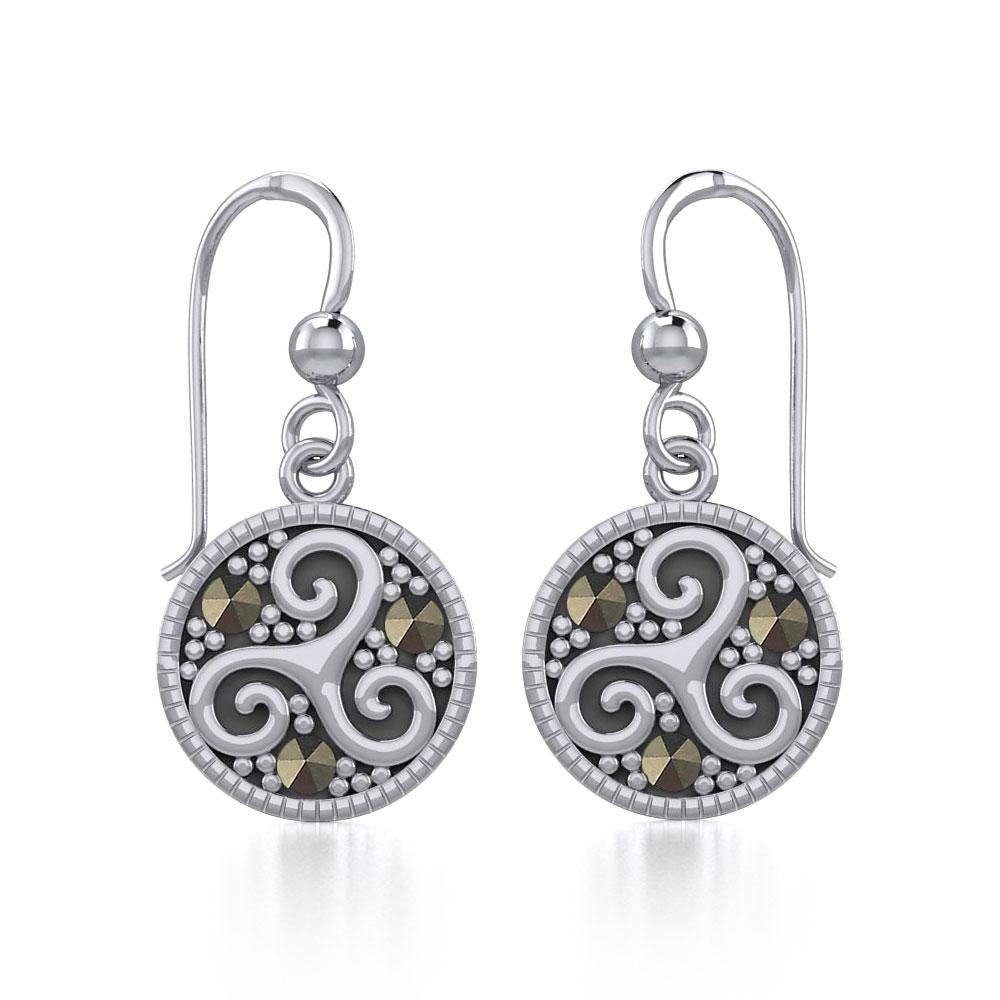 Celtic Spiral Triskele Silver Earrings with marcasite TER1827