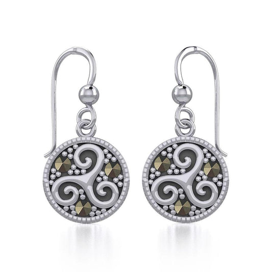 Celtic Spiral Triskele Silver Earrings with marcasite TER1827