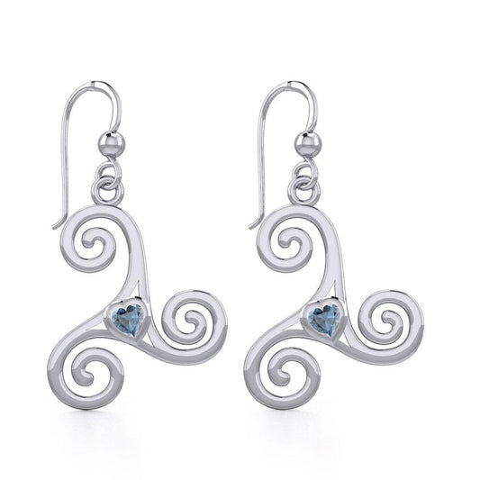 Celtic Spiral Triskele Silver Earrings with Heart Gemstone TER1831
