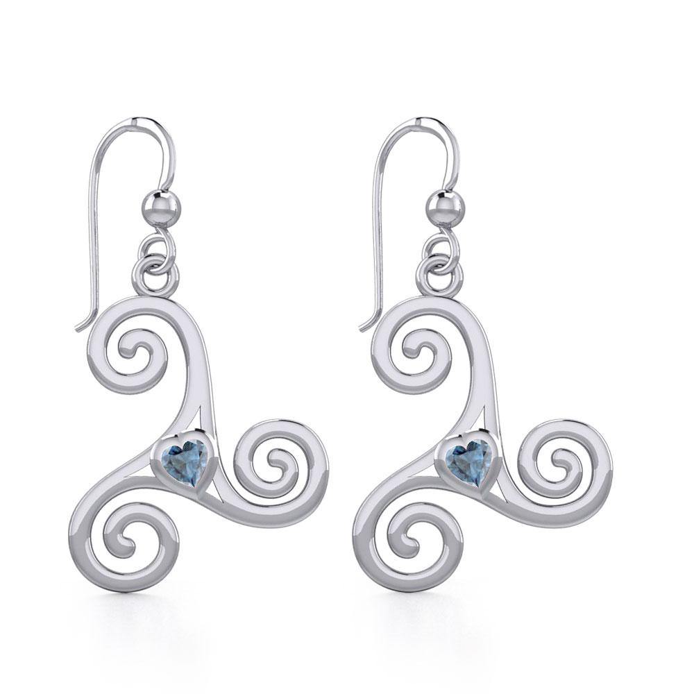 Celtic Spiral Triskele Silver Earrings with Heart Gemstone TER1831