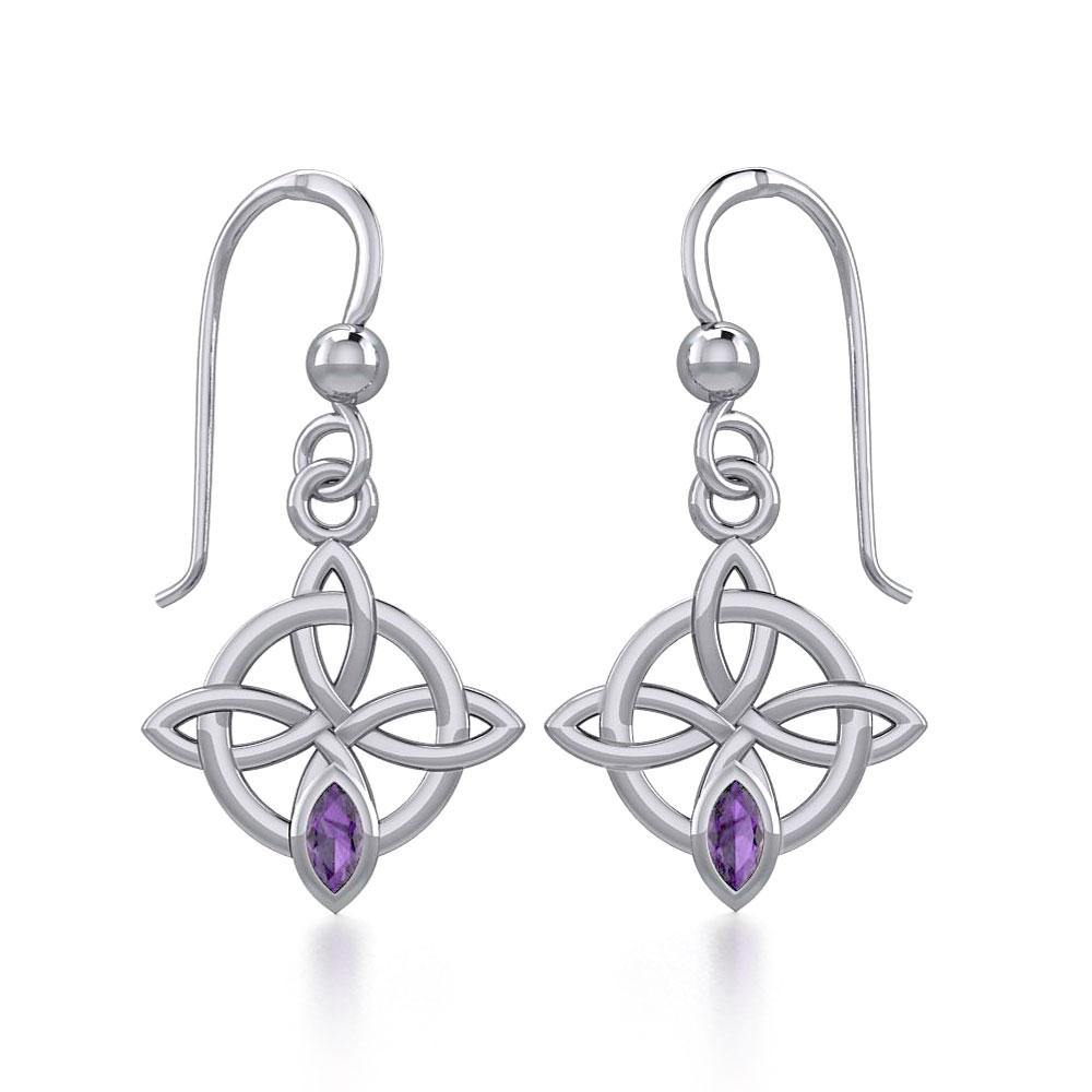 Celtic Quaternary Knot Silver Earrings with Gemstone TER1832