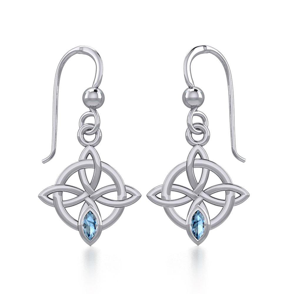 Celtic Quaternary Knot Silver Earrings with Gemstone TER1832