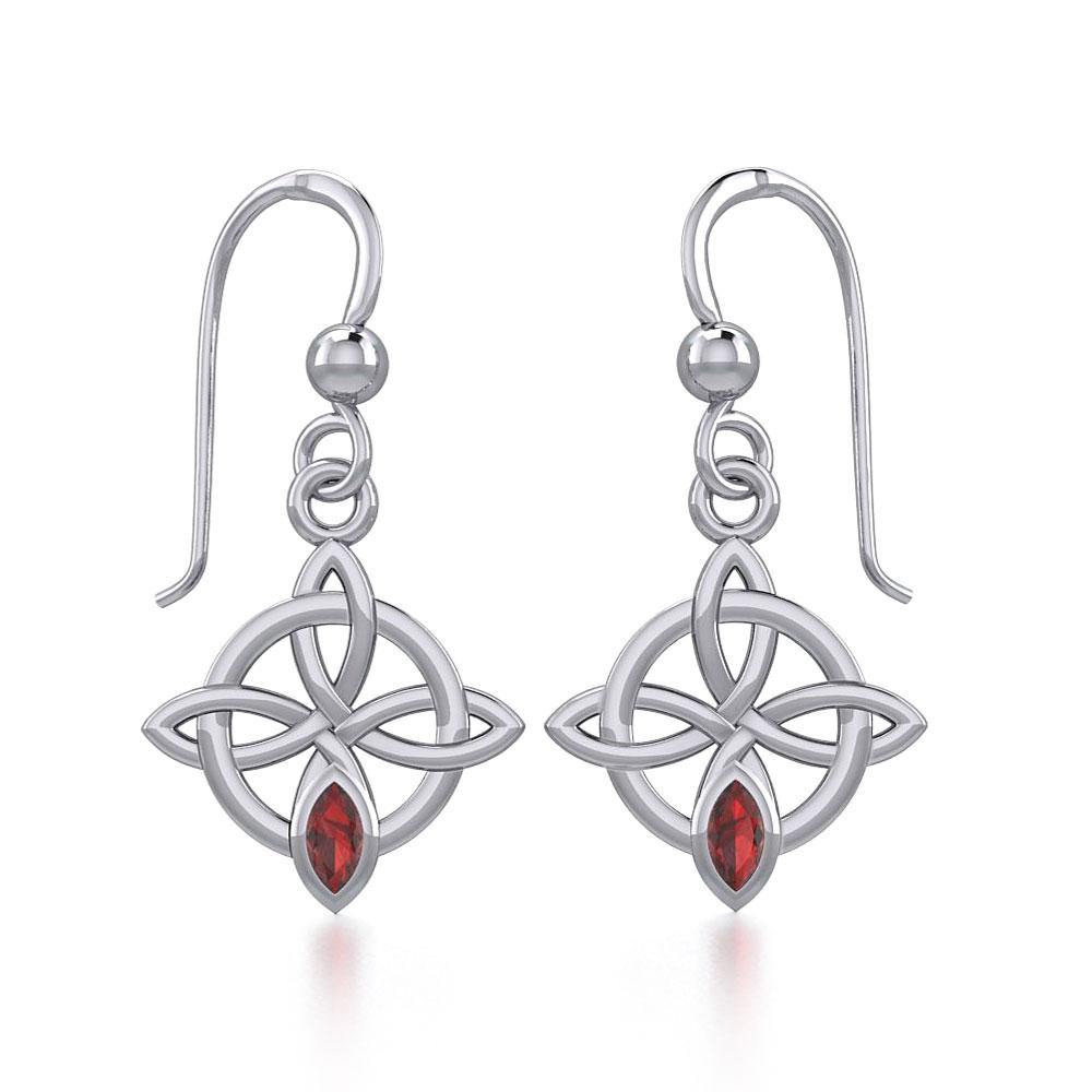 Celtic Quaternary Knot Silver Earrings with Gemstone TER1832