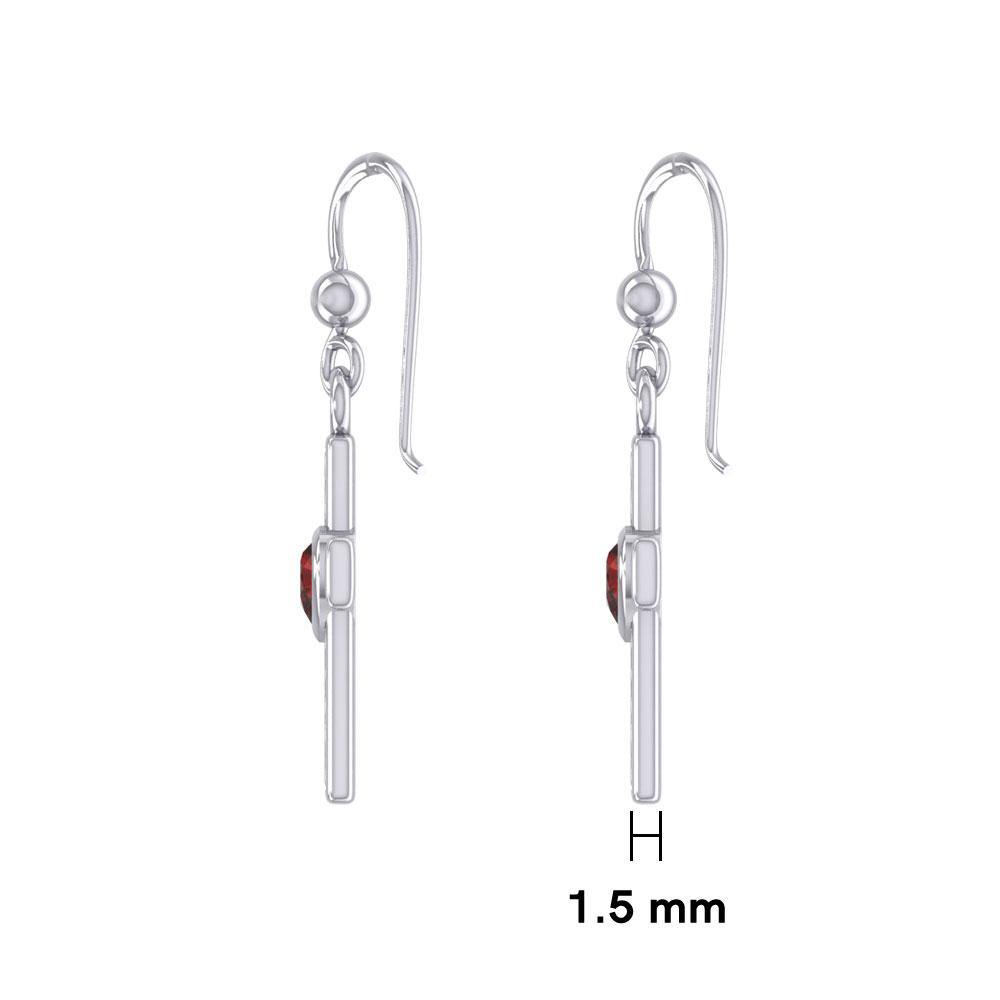 Celtic Cross Silver Earrings with Heart Gemstone TER1841