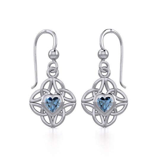 Celtic Knotwork Silver Earrings with Heart Gemstone TER1845