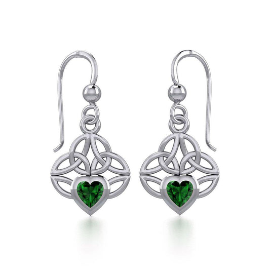 Celtic Knotwork Silver Earrings with Heart Gemstone TER1846