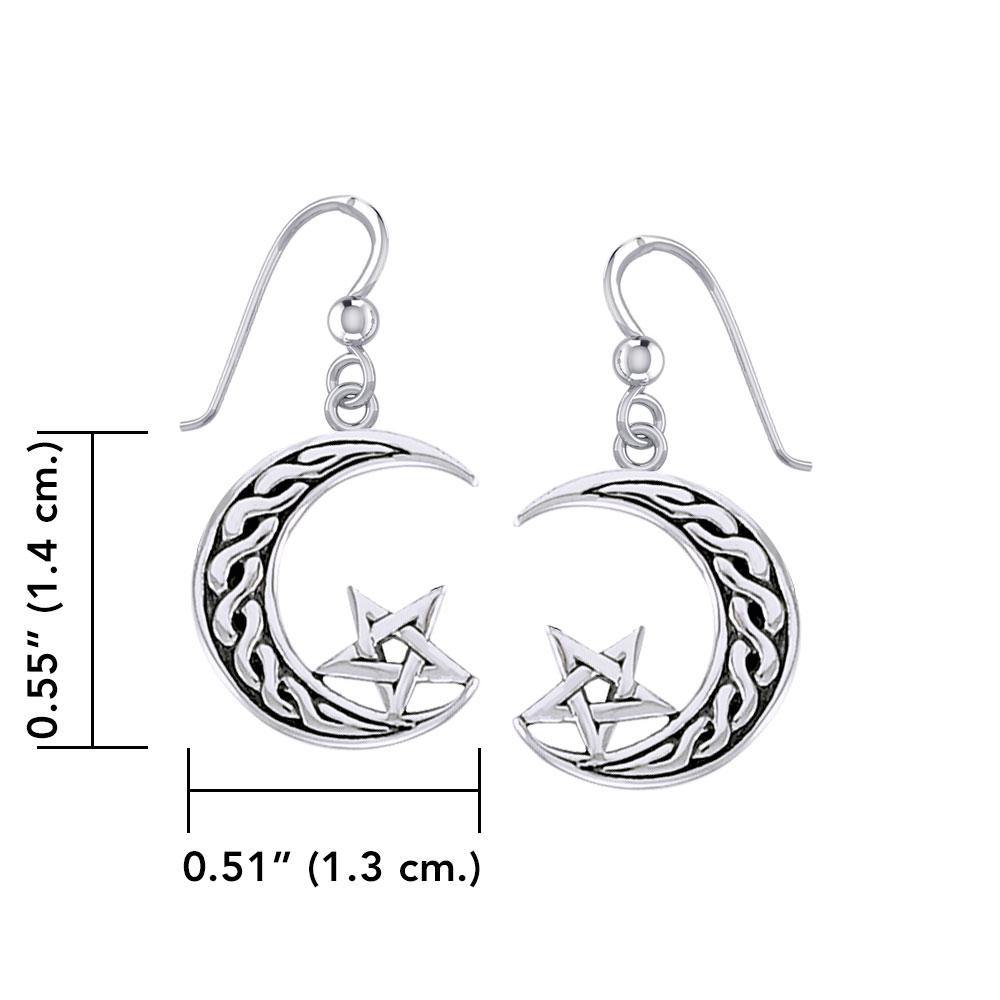 The Star on Celtic Crescent Moon Silver Earrings TER1852