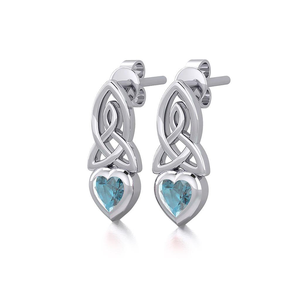 Celtic Heart Silver Post Earrings with Gemstone TER1871