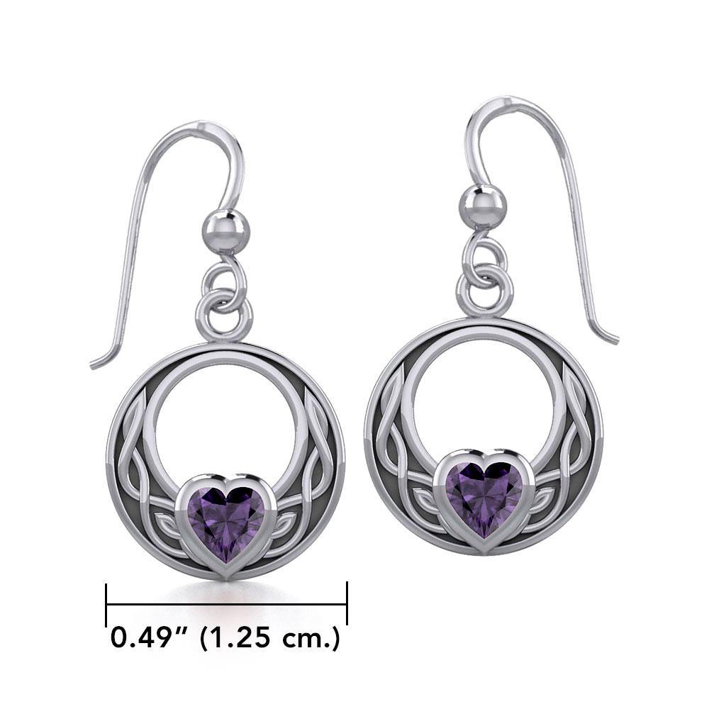 Celtic Knot Silver Earrings with Heart Gemstone TER1876