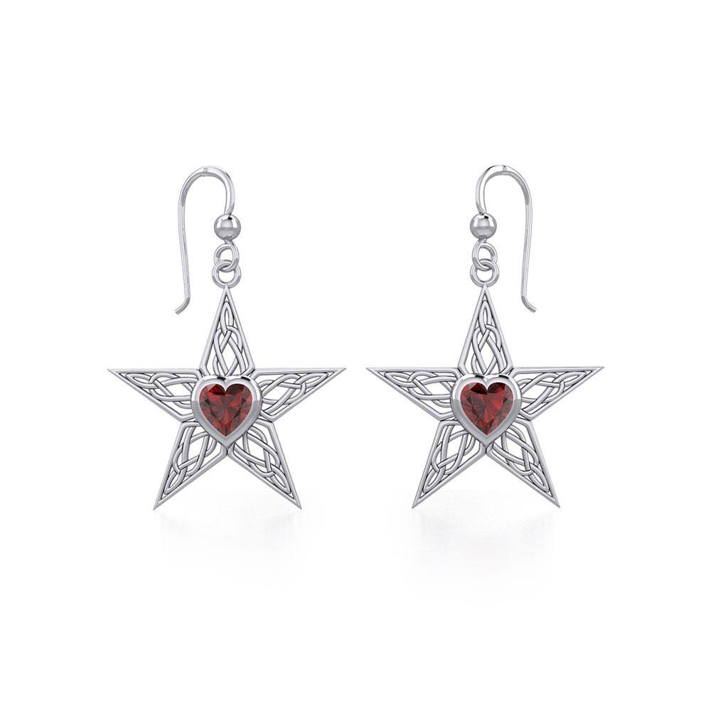 Celtic Star Silver Earrings with Heart Gemstone TER1881