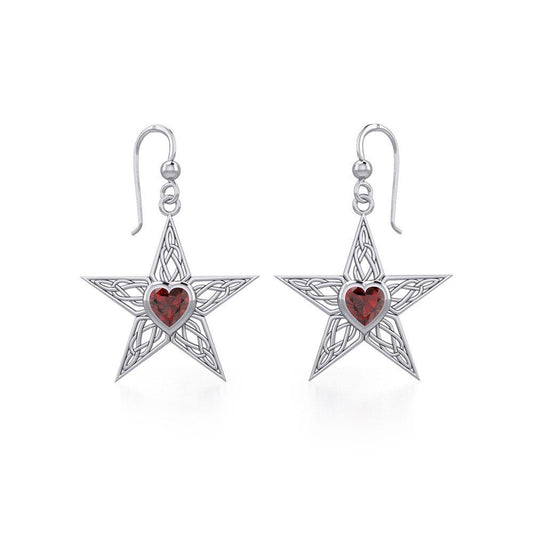 Celtic Star Silver Earrings with Heart Gemstone TER1881
