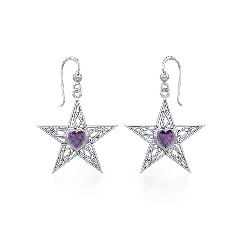 Celtic Star Silver Earrings with Heart Gemstone TER1881
