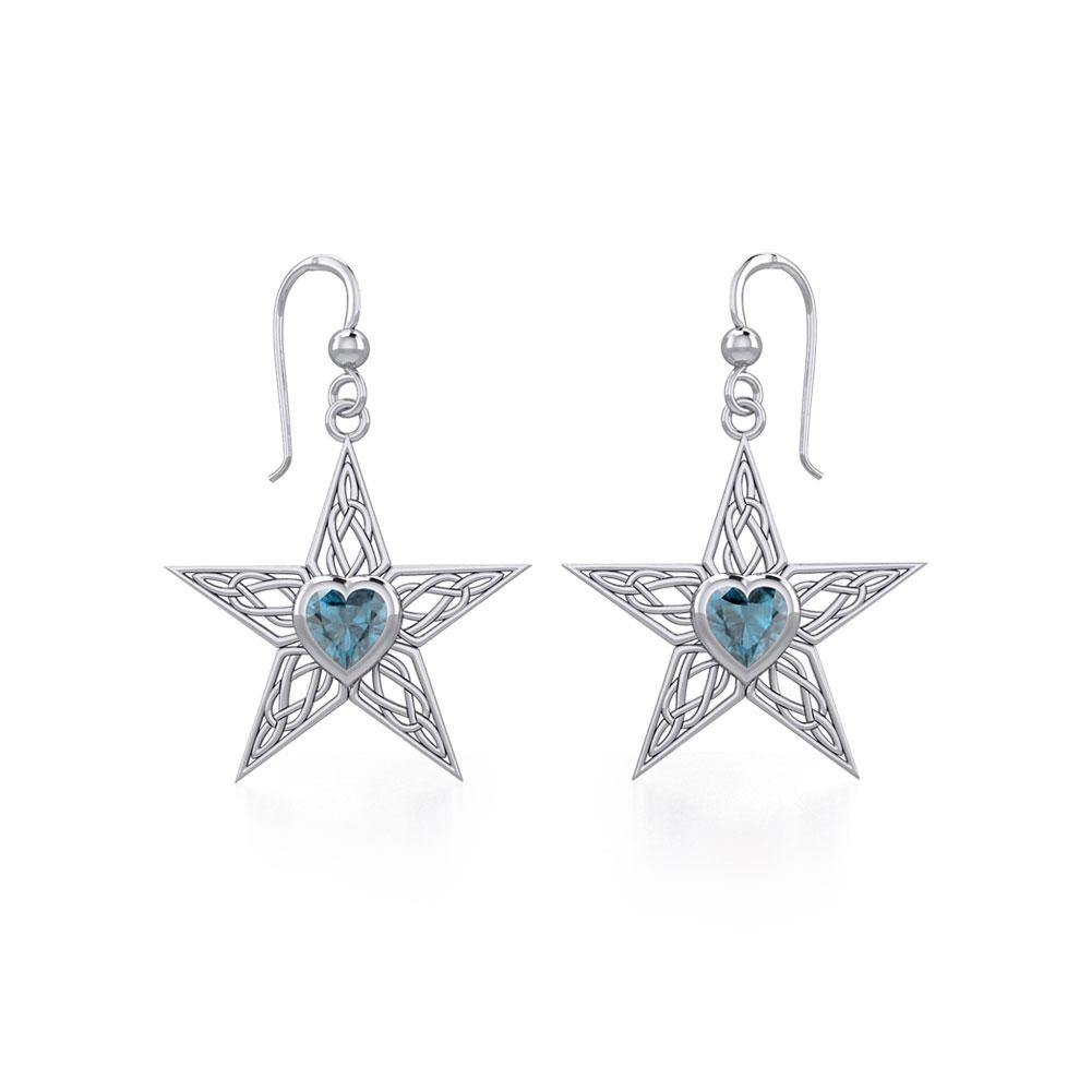 Celtic Star Silver Earrings with Heart Gemstone TER1881