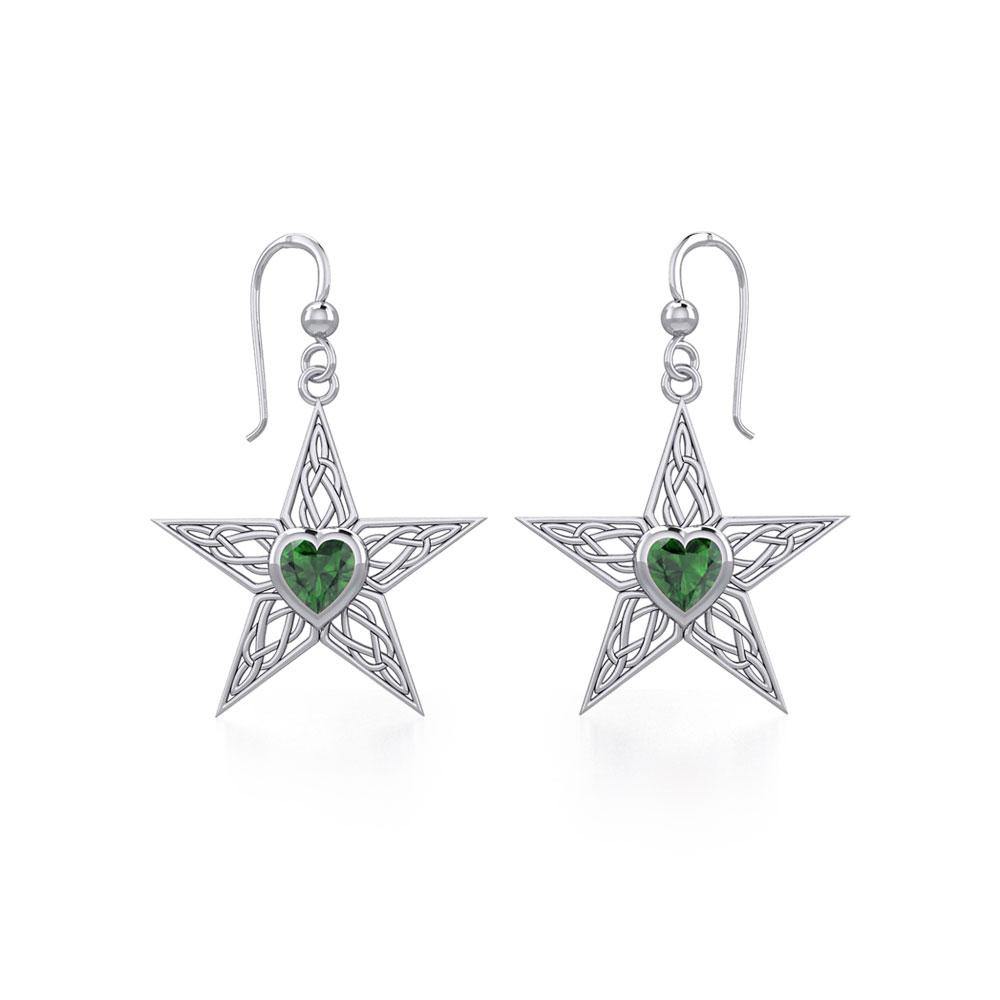 Celtic Star Silver Earrings with Heart Gemstone TER1881