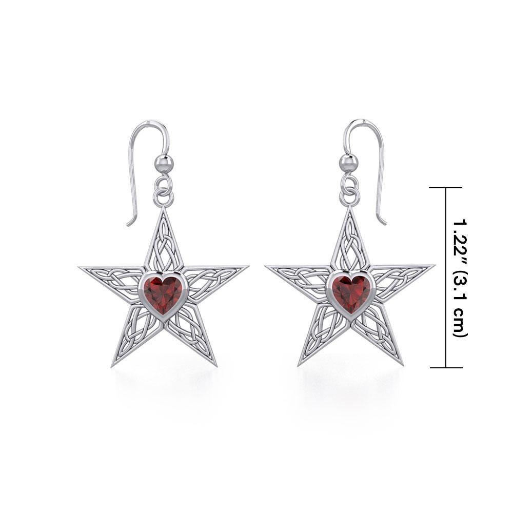 Celtic Star Silver Earrings with Heart Gemstone TER1881