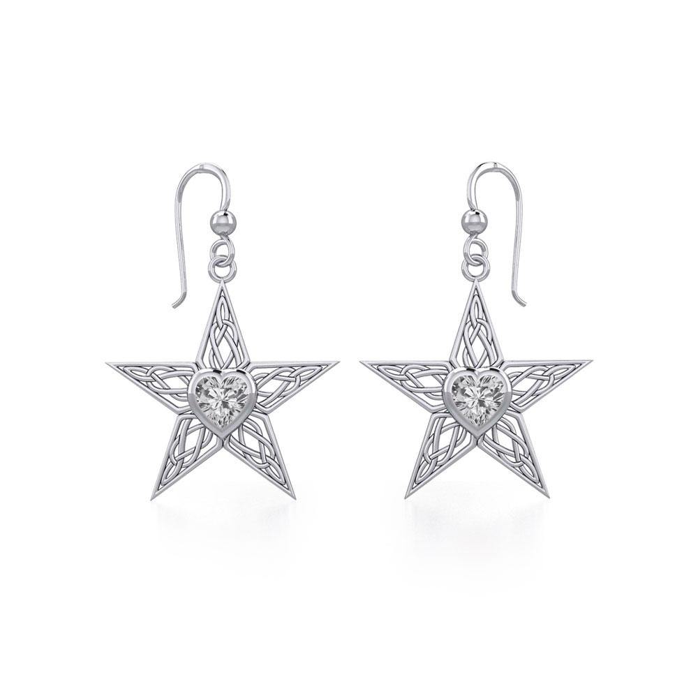 Celtic Star Silver Earrings with Heart Gemstone TER1881