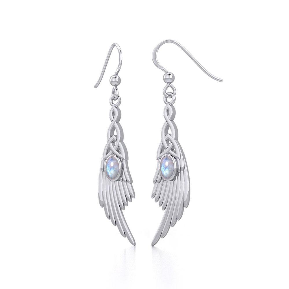 Celtic Knot Angel Wing Silver Earrings with Oval Gemstone TER1927