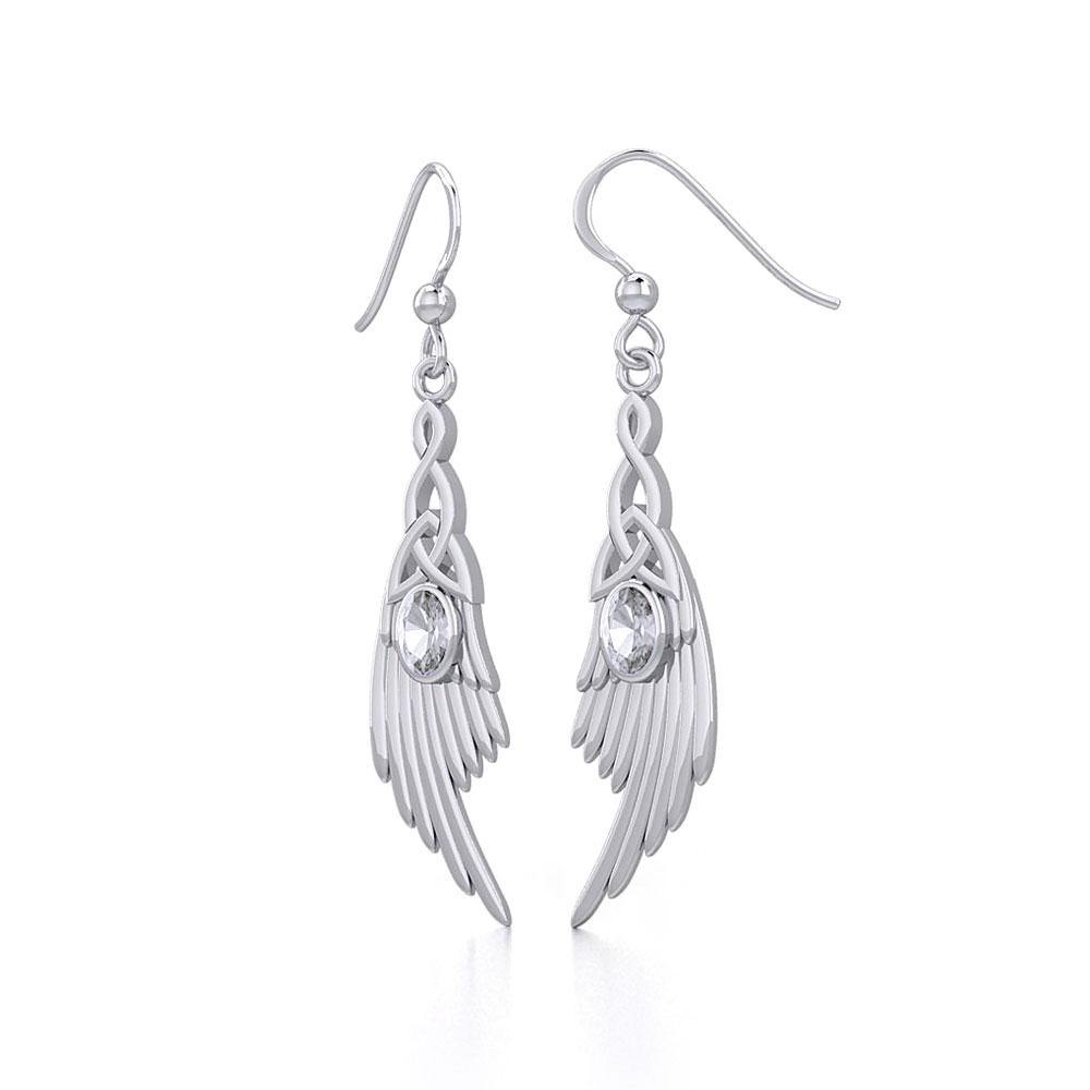 Celtic Knot Angel Wing Silver Earrings with Oval Gemstone TER1927
