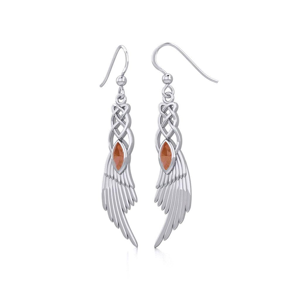 Celtic Knot Angel Wing Silver Earrings with Marquise Gemstone TER1928