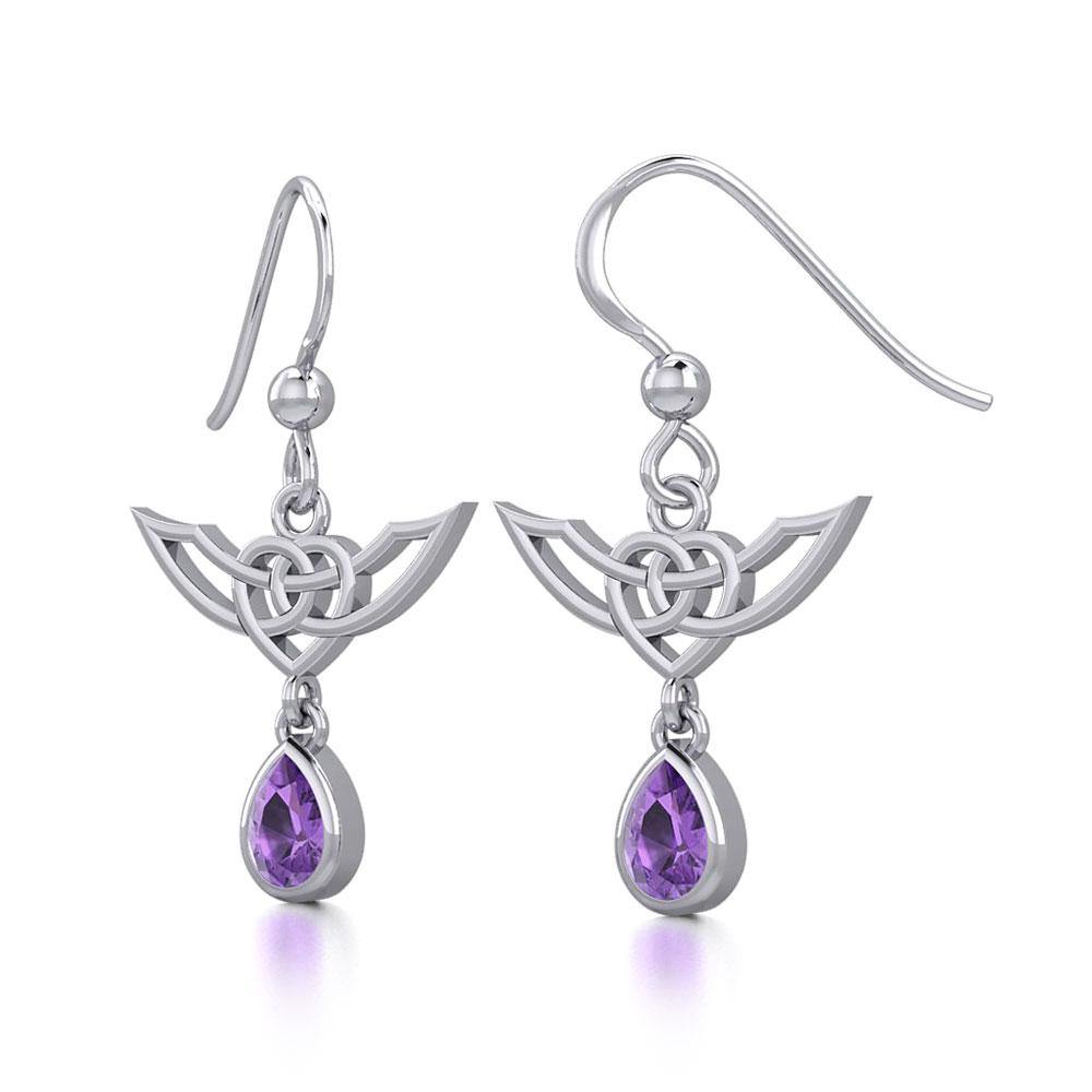 Celtic Knotwork Silver Earrings with Dangling Gemstone TER1933