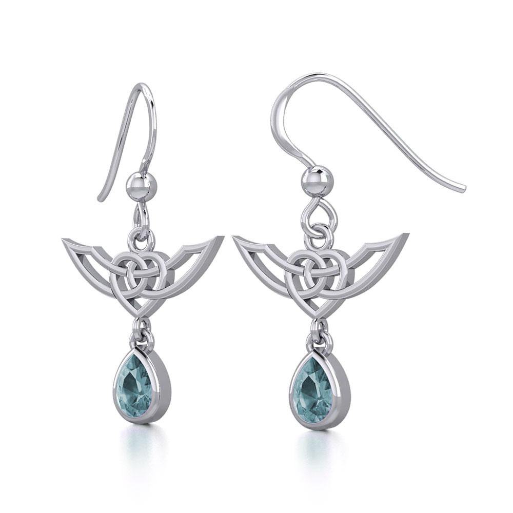 Celtic Knotwork Silver Earrings with Dangling Gemstone TER1933
