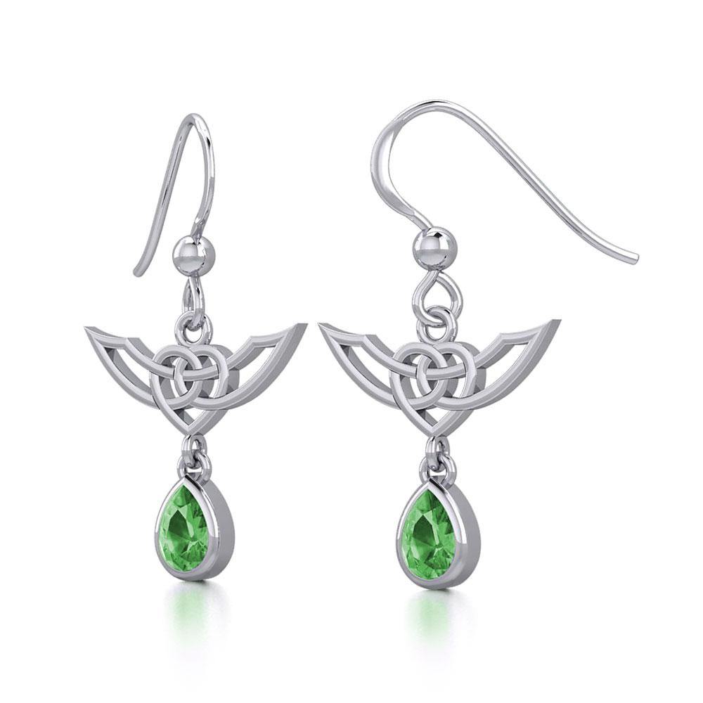 Celtic Knotwork Silver Earrings with Dangling Gemstone TER1933